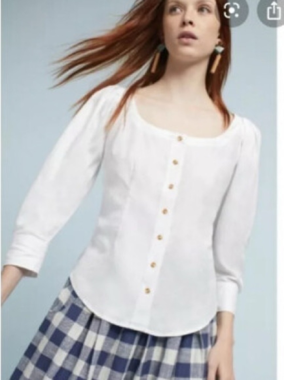 Anthropologie Maeve Solange Button Down Scoop Neck Blouse White Size 0